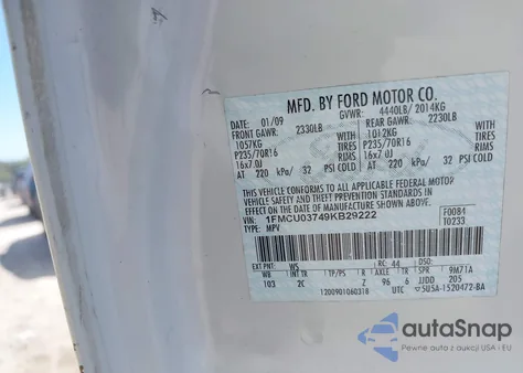 2009 Ford Escape Xlt из США, поврежденный, VIN 1FMCU03749KB29222